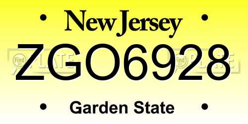 ZGO6928 New Jersey License Plate