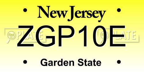 ZGP10E New Jersey License Plate