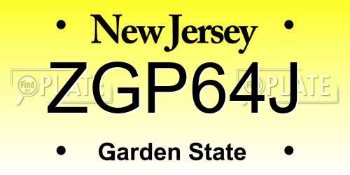 ZGP64J New Jersey License Plate