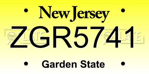 ZGR5741 New Jersey License Plate