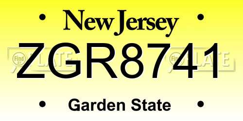 ZGR8741 New Jersey License Plate