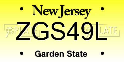 ZGS49L New Jersey License Plate