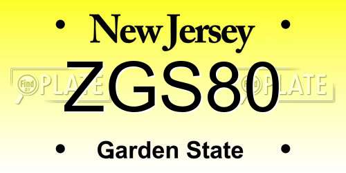 ZGS80 New Jersey License Plate