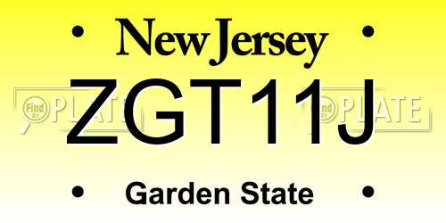 ZGT11J New Jersey License Plate