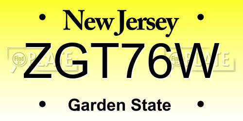 ZGT76W New Jersey License Plate
