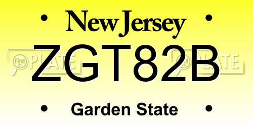 ZGT82B New Jersey License Plate