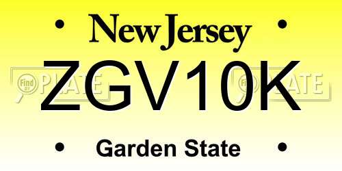 ZGV10K New Jersey License Plate