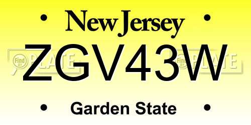 ZGV43W New Jersey License Plate