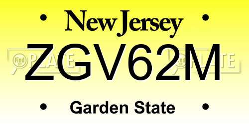 ZGV62M New Jersey License Plate