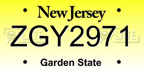 ZGY2971 New Jersey License Plate