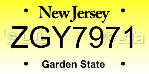 ZGY7971 New Jersey License Plate