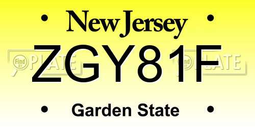 ZGY81F New Jersey License Plate