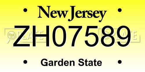 ZH07589 New Jersey License Plate