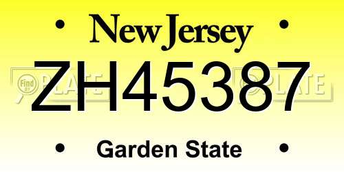 ZH45387 New Jersey License Plate