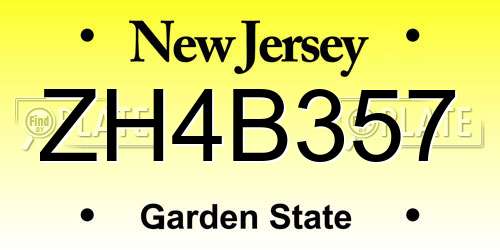 ZH4B357 New Jersey License Plate