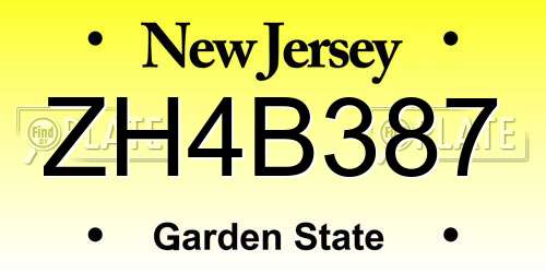 ZH4B387 New Jersey License Plate
