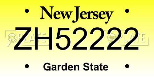 ZH52222 New Jersey License Plate