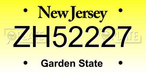ZH52227 New Jersey License Plate