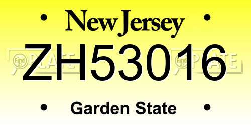 ZH53016 New Jersey License Plate