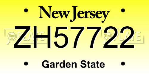 ZH57722 New Jersey License Plate