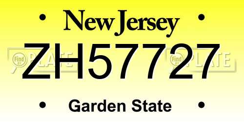 ZH57727 New Jersey License Plate