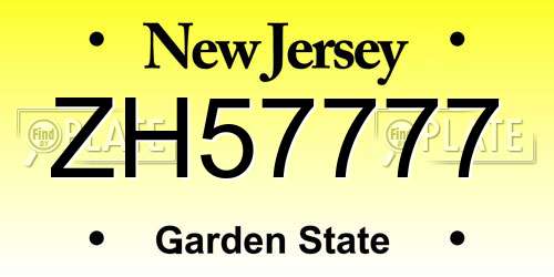 ZH57777 New Jersey License Plate