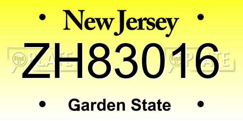 ZH83016 New Jersey License Plate