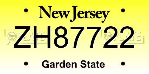 ZH87722 New Jersey License Plate