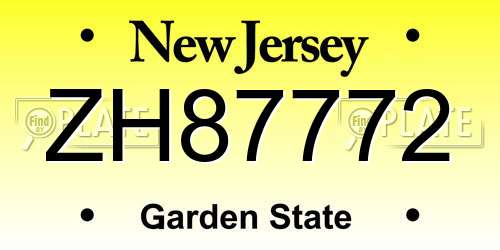 ZH87772 New Jersey License Plate