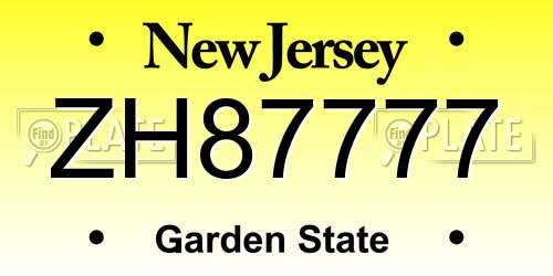 ZH87777 New Jersey License Plate