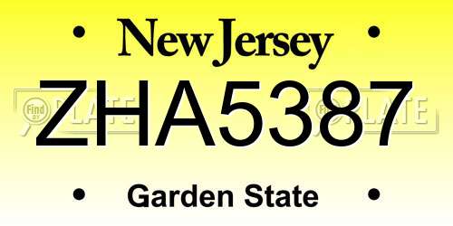ZHA5387 New Jersey License Plate