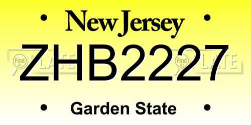 ZHB2227 New Jersey License Plate