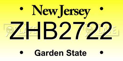 ZHB2722 New Jersey License Plate