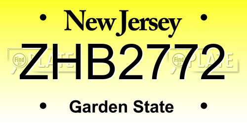 ZHB2772 New Jersey License Plate