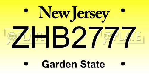 ZHB2777 New Jersey License Plate