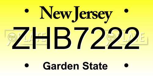 ZHB7222 New Jersey License Plate