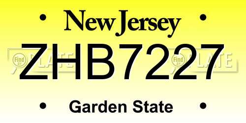 ZHB7227 New Jersey License Plate