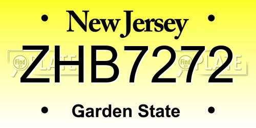 ZHB7272 New Jersey License Plate