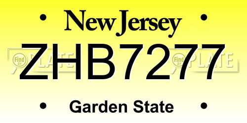 ZHB7277 New Jersey License Plate
