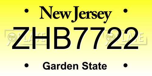 ZHB7722 New Jersey License Plate