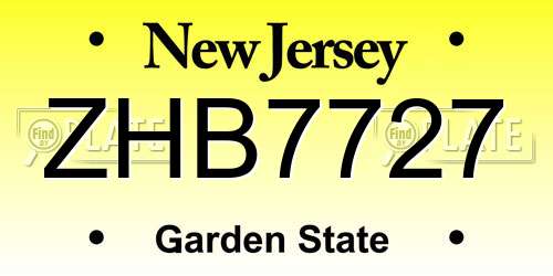 ZHB7727 New Jersey License Plate