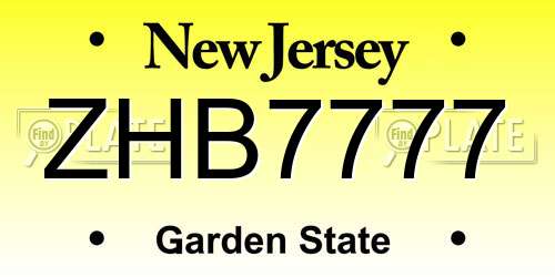 ZHB7777 New Jersey License Plate