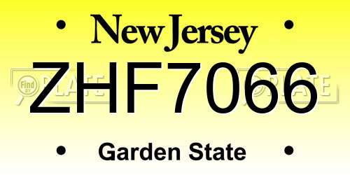 ZHF7066 New Jersey License Plate