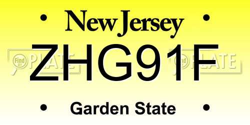 ZHG91F New Jersey License Plate