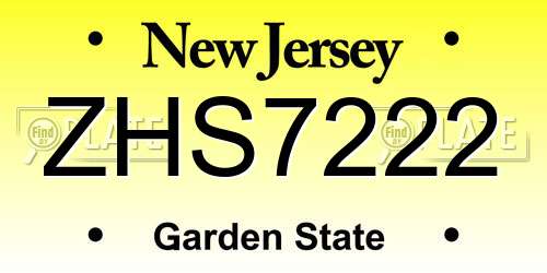 ZHS7222 New Jersey License Plate