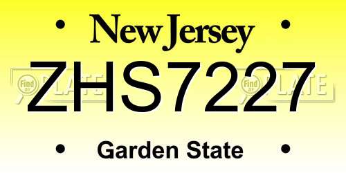 ZHS7227 New Jersey License Plate