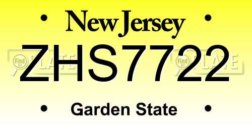ZHS7722 New Jersey License Plate