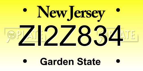 ZI2Z834 New Jersey License Plate