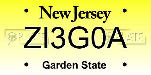 ZI3G0A New Jersey License Plate
