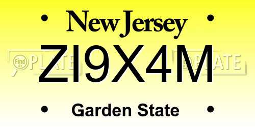 ZI9X4M New Jersey License Plate